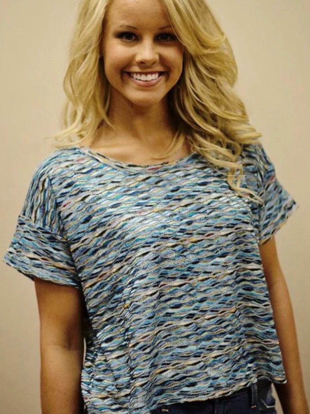Missoni Blue Multicolor Short-Sleeve Knit Top